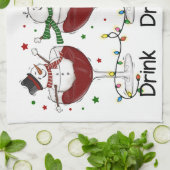 Linge De Cuisine Hilaire "Boire, Boire, Drunk" Snowman et vin (Plié)