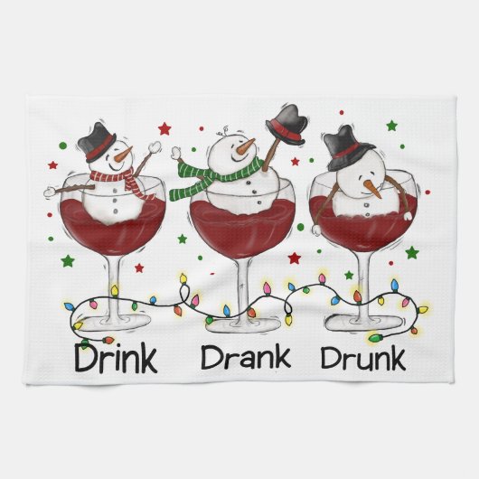 Linge De Cuisine Hilaire "Boire, Boire, Drunk" Snowman et vin (Horizontal)