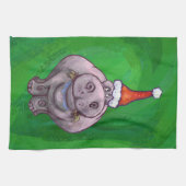 Linge De Cuisine Hippo Festif Sur Vert (Horizontal)