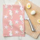 Linge De Cuisine Hippocampe et étoiles de mer - Corail clair rose (Quart Plié)
