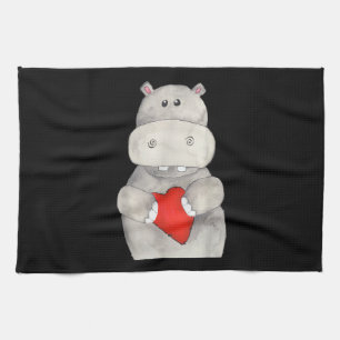 Linge De Cuisine Hippopotame mignon tenant le coeur   Love Hippo