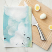 Linge De Cuisine Hirondelles survolant le champ de blé (Quart Plié)