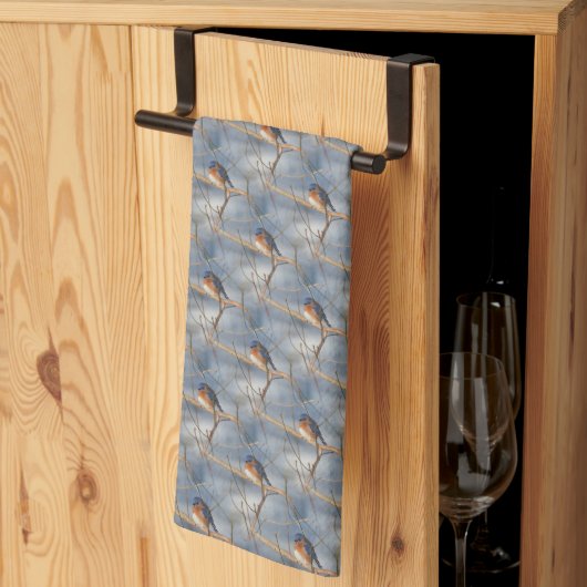 Linge De Cuisine Hiver Bluebird Animal Nature Motif      (Pliage en tiers)