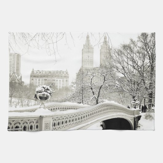 Linge De Cuisine Hiver de Central Park - neige sur le pont d'arc (Horizontal)
