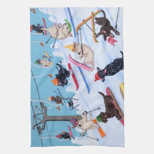 Linge De Cuisine Hiver Fun Skiing Labradors (Vertical)