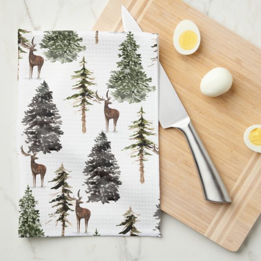 Linge De Cuisine Hiver Snowy Spruce Trees & Stades (Quart Plié)