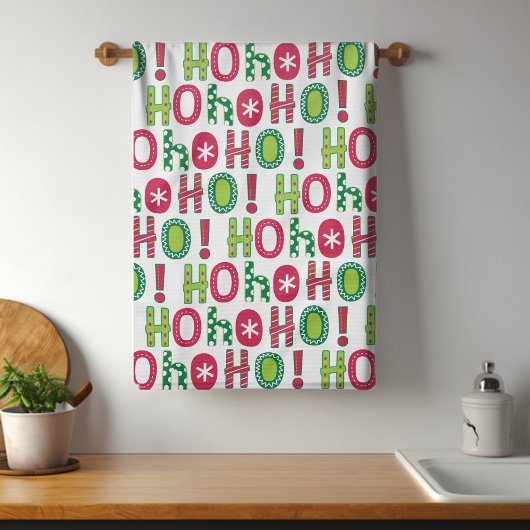 Linge De Cuisine Ho Ho Ho Christmas Fun Modern Rouge Vert Motif
