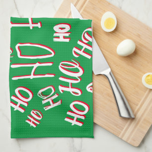Linge De Cuisine HO HO HO motif de texte de Noël blanc vert rouge