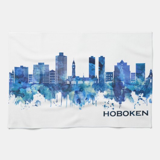 Linge De Cuisine Hoboken New Jersey Skyline Blue (Horizontal)