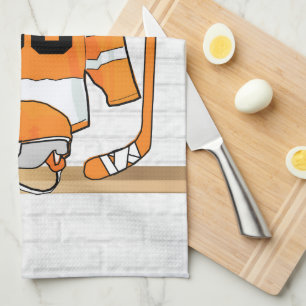 Linge De Cuisine Hockey sur glace orange et blanc personnalisé