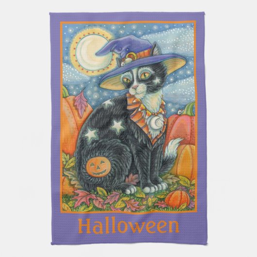 LINGE DE CUISINE HOCUS POCUS NOIR CAT WITCH & MOUSE HALLOWEEN (Vertical)