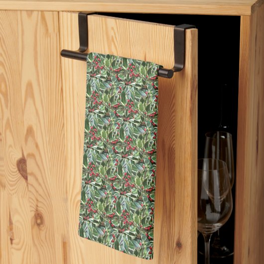 Linge De Cuisine Holiday Holly Feuille et Red Berries Motif (Pliage en tiers)