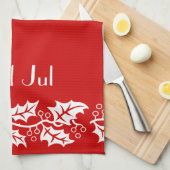 Linge De Cuisine hollies blanches en rouge - Dieu Jul (Quart Plié)