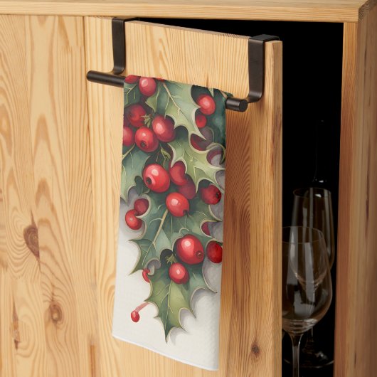 Linge De Cuisine Holly avec baies vibrantes rouges (Pliage en tiers)
