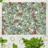 Linge De Cuisine Holly, Berries rouges, Mistletoe, Verdure de Noël (Plié)