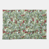 Linge De Cuisine Holly, Berries rouges, Mistletoe, Verdure de Noël (Horizontal)