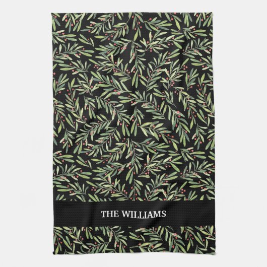 Linge De Cuisine Holly et Berries pendant les Fêtes Noires (Vertical)