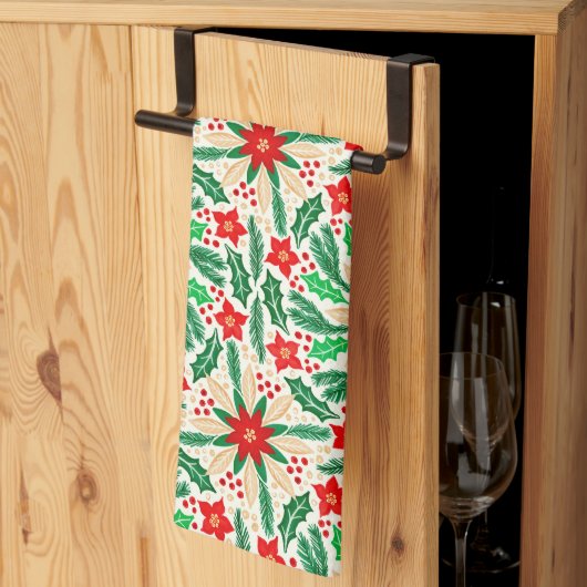 Linge De Cuisine Holly et Poinsettia Motif de vacances botaniques (Pliage en tiers)
