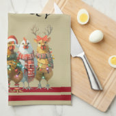 Linge De Cuisine Holly Jolly - Poulets de Noël avec chapeaux de Pèr (Quart Plié)