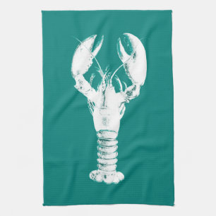 Linge De Cuisine Homard blanc sur la turquoise/Teal