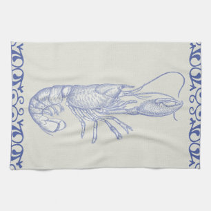Linge De Cuisine Homard bleu Beach Life sur crème