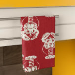 Linge De Cuisine Homard imprimé<br><div class="desc">Homard imprimé en blanc sur rouge. Décor artisanal côtier.</div>