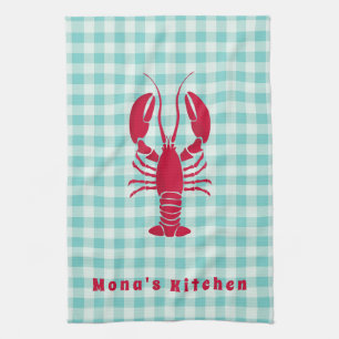 Linge De Cuisine Homard sur En vichy bleu Personnalisé
