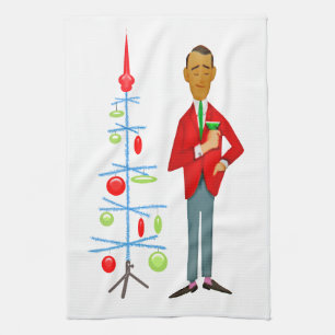 Linge De Cuisine Homme de Noël vintage 1950 avec arbre de Noël