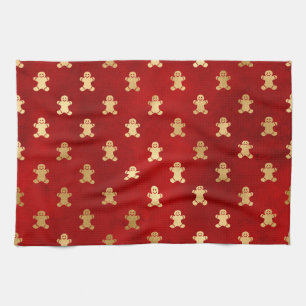 Linge De Cuisine Homme en pain d'épices d'hiver rouge et or festif