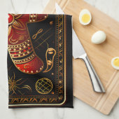 Linge De Cuisine Homme unique en pain d'épices rouge et or Chris Ab (Quart Plié)