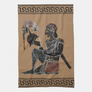 Linge De Cuisine Hoplite grec antique regardant son casque