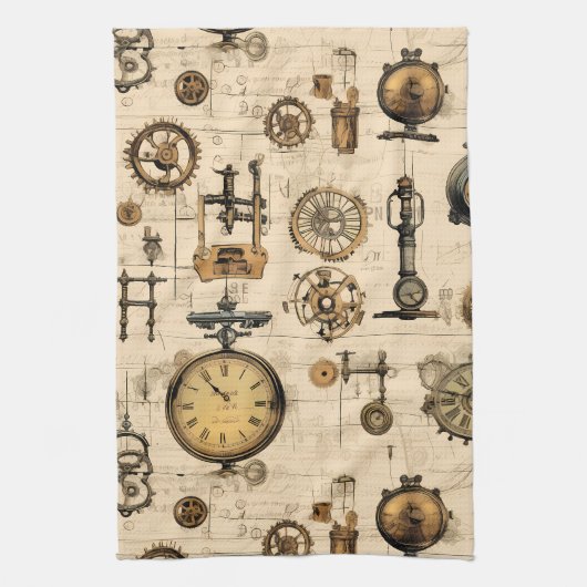 Linge De Cuisine Horloge antique industrielle en laiton sépia (Vertical)