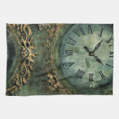 Linge De Cuisine Horloge Steampunk Rustique Vert Émeraude (Horizontal)