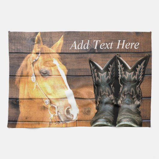 Linge De Cuisine Horse Cowboy Boots Rustic Barque (Horizontal)