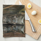 Linge De Cuisine Horse Cowboy Boots Sunflowers Rustic Barque (Quart Plié)