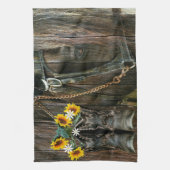 Linge De Cuisine Horse Cowboy Boots Sunflowers Rustic Barque (Vertical)