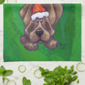Linge De Cuisine Hound Chien Noël sur Green (Plié)