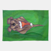 Linge De Cuisine Hound Chien Noël sur Green (Horizontal)