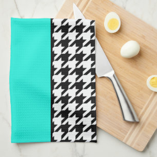 Linge De Cuisine Houndstooth, turquoise, noir et blanc à damiers
