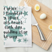Linge De Cuisine House Blessing Poem Teal Stars (Quart Plié)