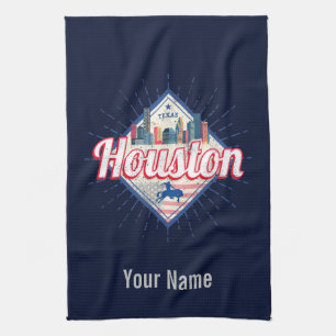 Linge De Cuisine Houston Skyline Texas États-Unis Vintage USA