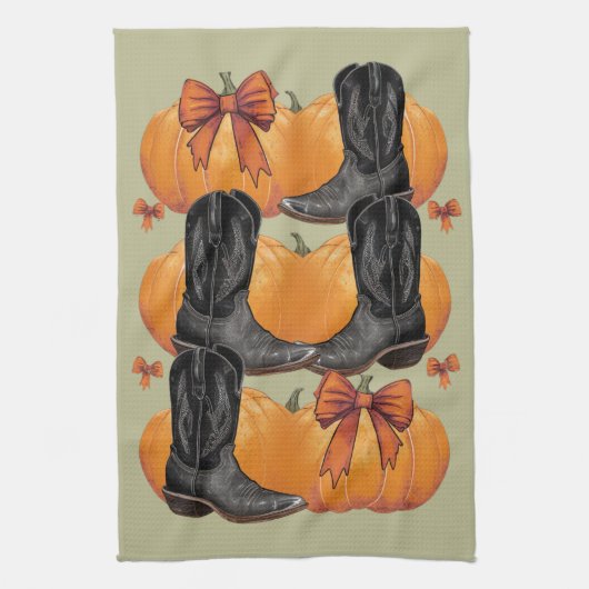 Linge De Cuisine Howdy Citrouille Western Fall Coquette Bow Cowgirl (Vertical)