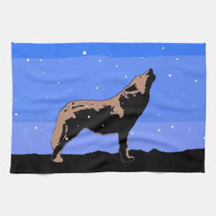 Linge De Cuisine Howling Wolf en hiver - Art faunique original