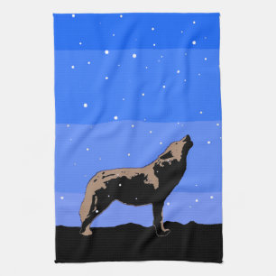 Linge De Cuisine Howling Wolf en hiver - Art faunique original