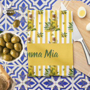 Linge De Cuisine Huile d'olive personnalisée à rayure jaune méditer