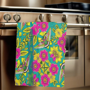 Linge De Cuisine HUMMINGBIRD et Fleurs