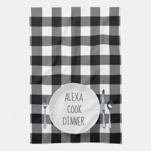 Linge De Cuisine Humour De Commande Alexa Sur Buffalo Plaid (Vertical)