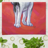 Linge De Cuisine Husky à Santa Hat Sur Rouge (Plié)