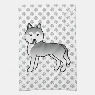Linge De Cuisine Husky Sibérien argenté Chien de dessin animé migno