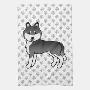 Linge De Cuisine Husky Sibérien Noir Et Blanc Chien De Dessin Animé